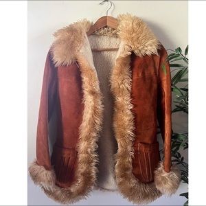 Original Vintage Bell sleeve leather fur coat